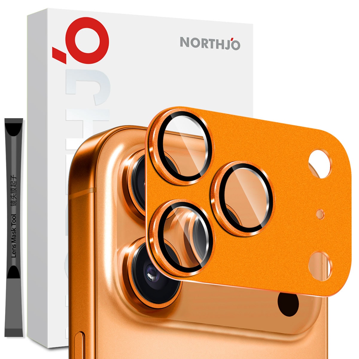 iPhone 17 Pro Kamerabeskyttelse hærdet glas med metalramme, Orange
