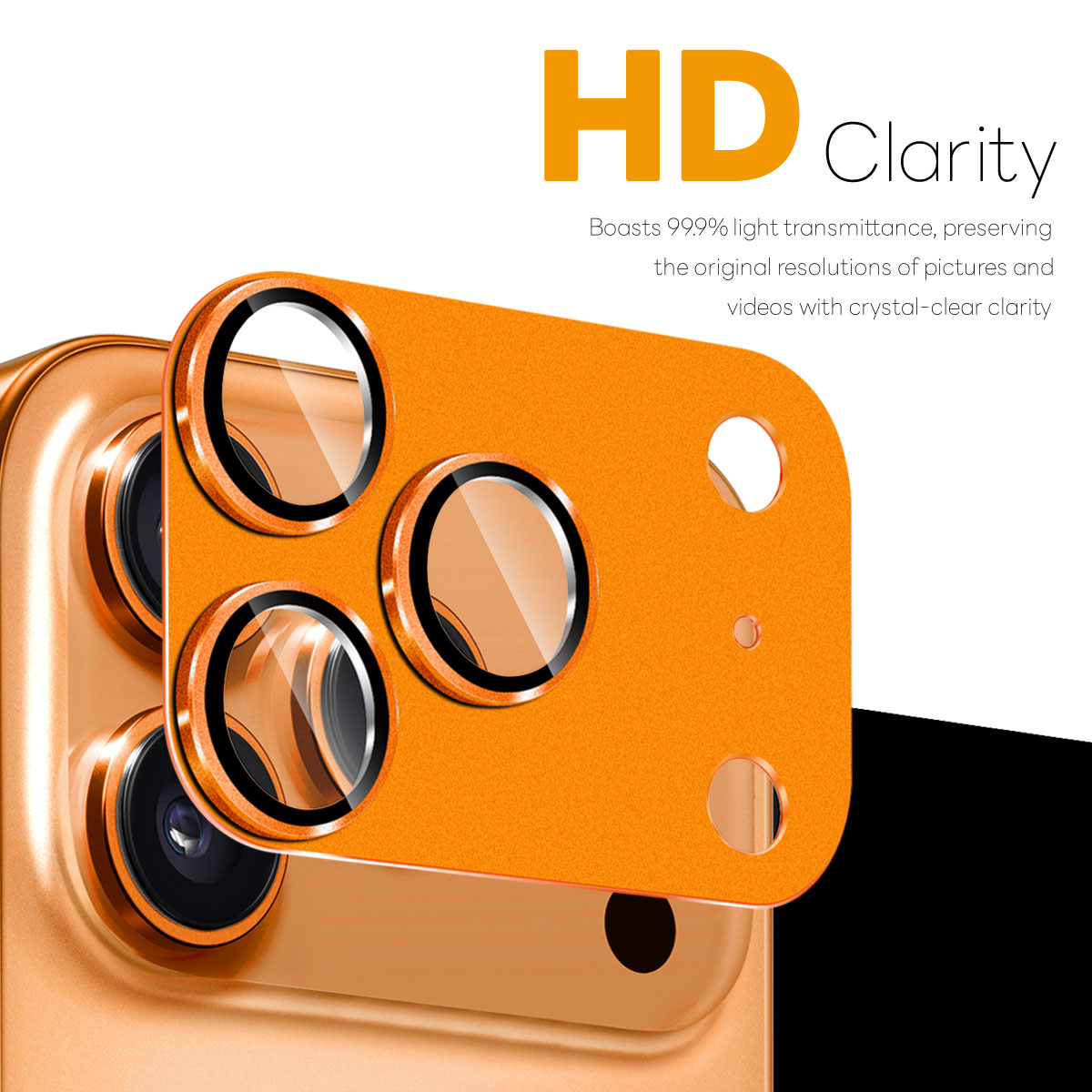 iPhone 17 Pro Kamerabeskyttelse hærdet glas med metalramme, Orange