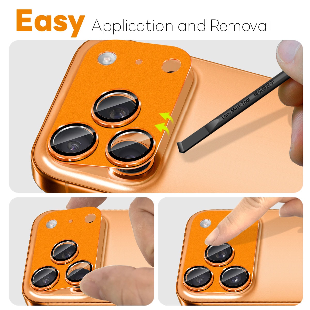 iPhone 17 Pro Kamerabeskyttelse hærdet glas med metalramme, Orange