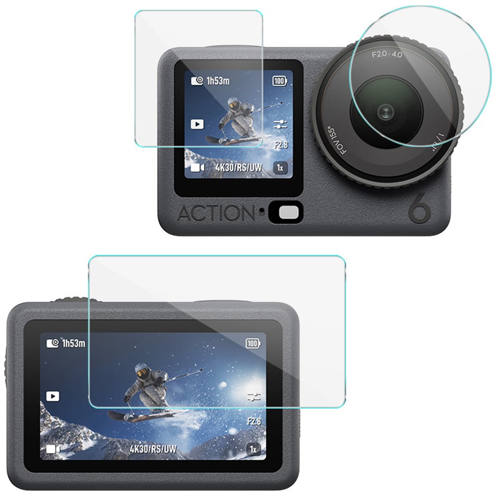 DJI Osmo Action 6 heldækkende skærmbeskytter + linsebeskytter i hærdet glas