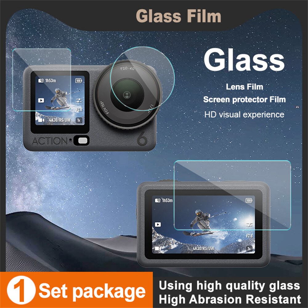 DJI Osmo Action 6 heldækkende skærmbeskytter + linsebeskytter i hærdet glas
