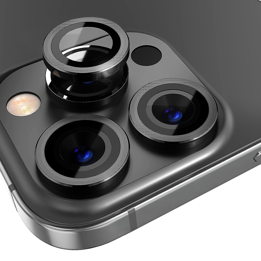 iPhone 13 Pro Max Linsebeskytter i hærdet glas med aluminiumsramme Sort