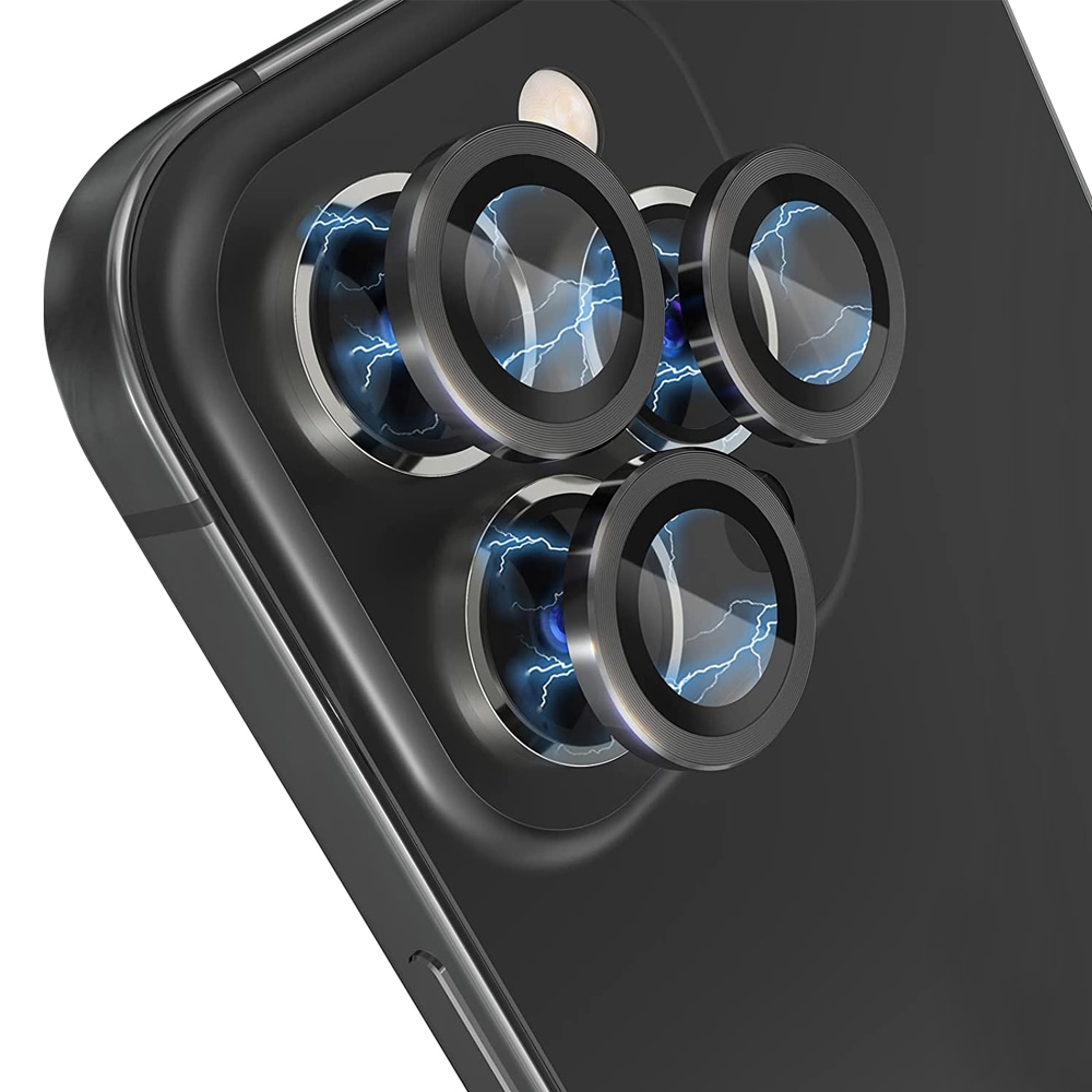 iPhone 13 Pro Max Linsebeskytter i hærdet glas med aluminiumsramme Sort