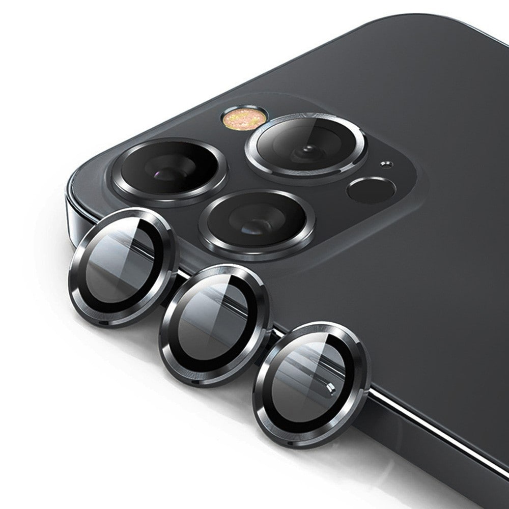 iPhone 15 Pro Linsebeskytter i glas og aluminium, Sort