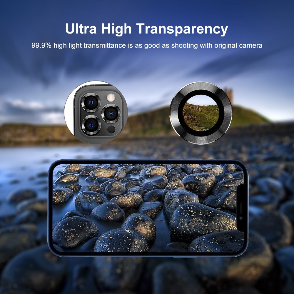 iPhone 15 Pro Linsebeskytter i glas og aluminium, Sort