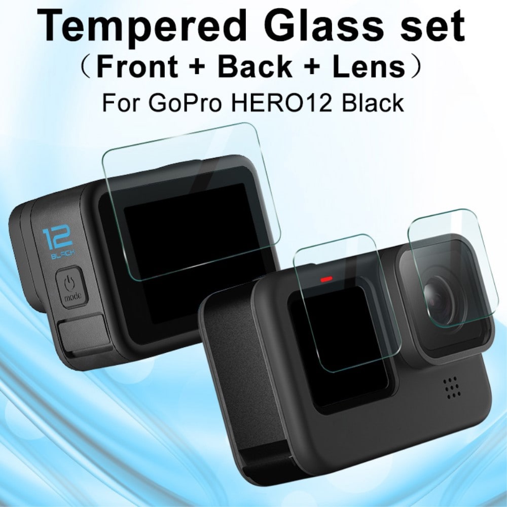 GoPro HERO12 heldækkende skærmbeskytter + linsebeskytter i hærdet glas
