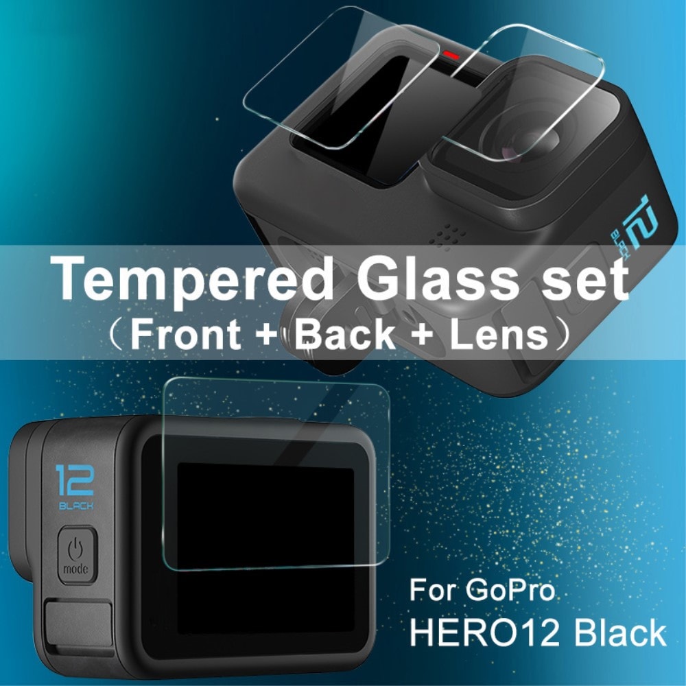 GoPro HERO12 heldækkende skærmbeskytter + linsebeskytter i hærdet glas