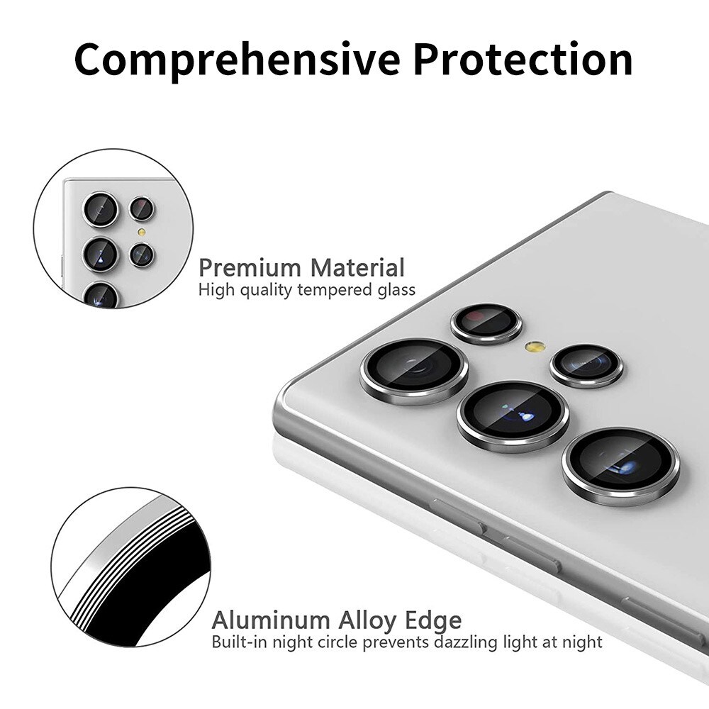 Samsung Galaxy S24 Ultra Linsebeskytter i glas og aluminium, Sort
