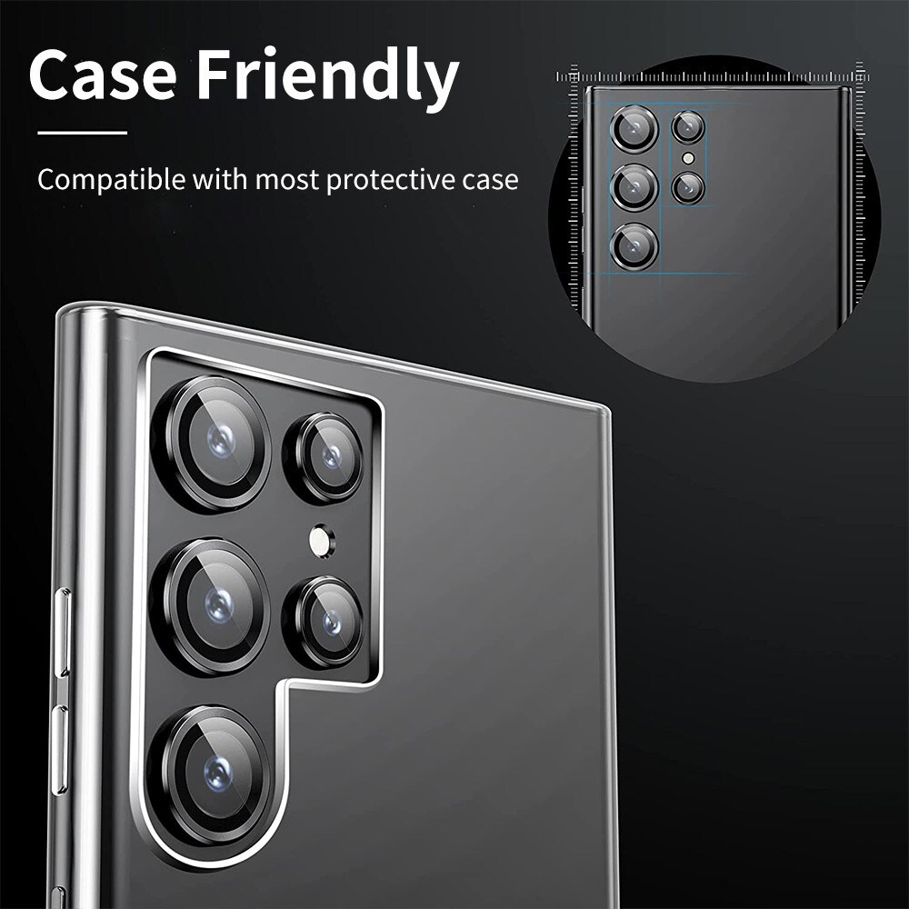Samsung Galaxy S24 Ultra Linsebeskytter i glas og aluminium, Sort