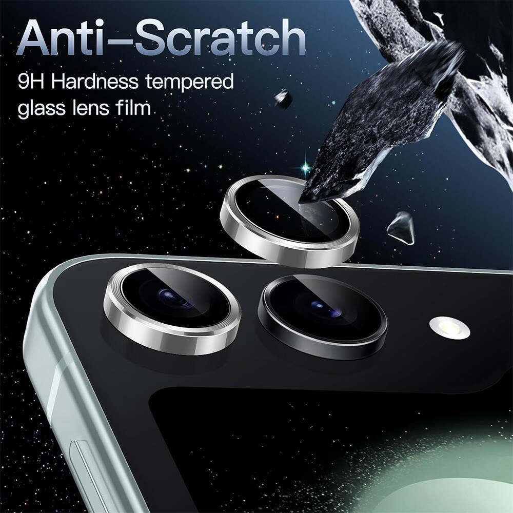 Samsung Galaxy Z Flip 7 FE Linsebeskytter i glas og aluminium, Sølv