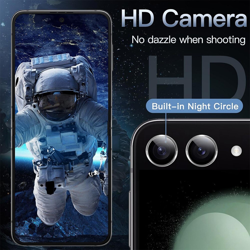 Samsung Galaxy Z Flip 7 FE Linsebeskytter i glas og aluminium, Sølv