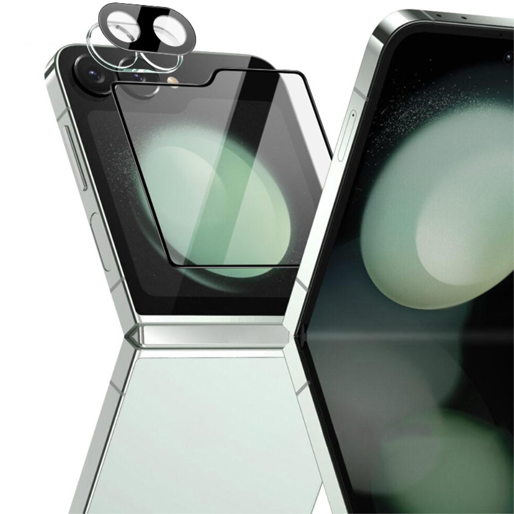 Samsung Galaxy Z Flip 7 FE Ydre skærmbeskytter & linsebeskyttelse i hærdet glas, Sort