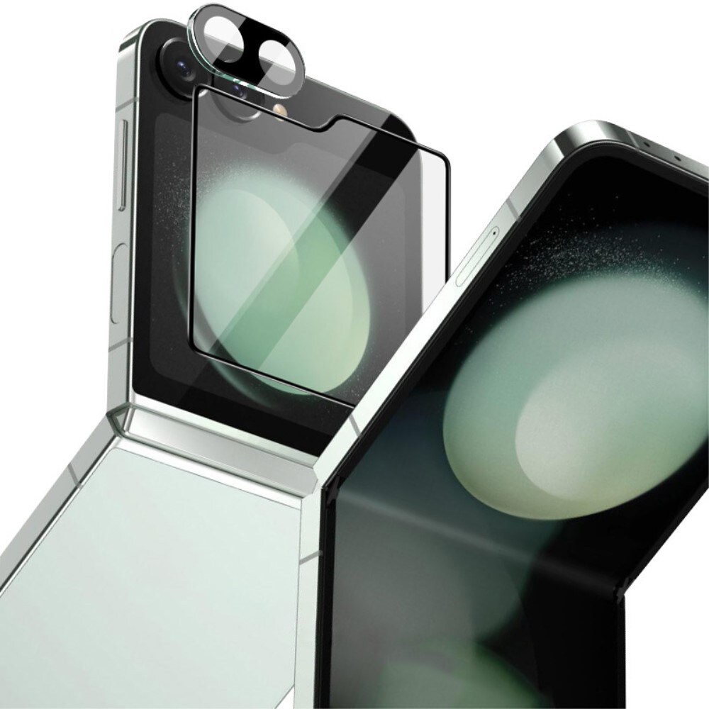 Samsung Galaxy Z Flip 7 FE Ydre skærmbeskytter & linsebeskyttelse i hærdet glas, Sort