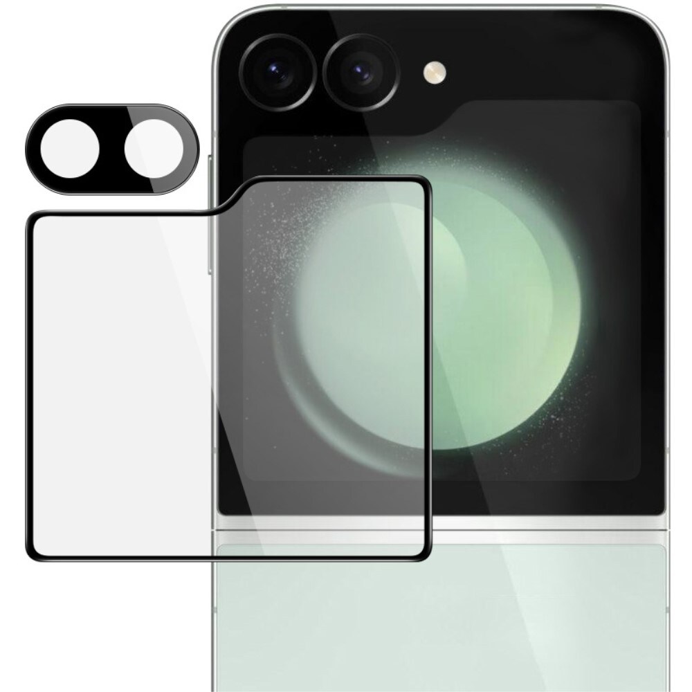 Samsung Galaxy Z Flip 7 FE Ydre skærmbeskytter & linsebeskyttelse i hærdet glas, Sort