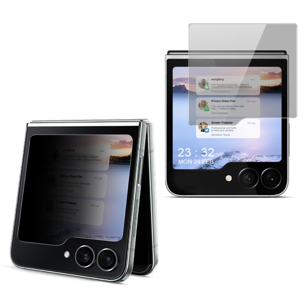 Samsung Galaxy Z Flip 7 FE Anti-Spy ydre skærmbeskytter i glas