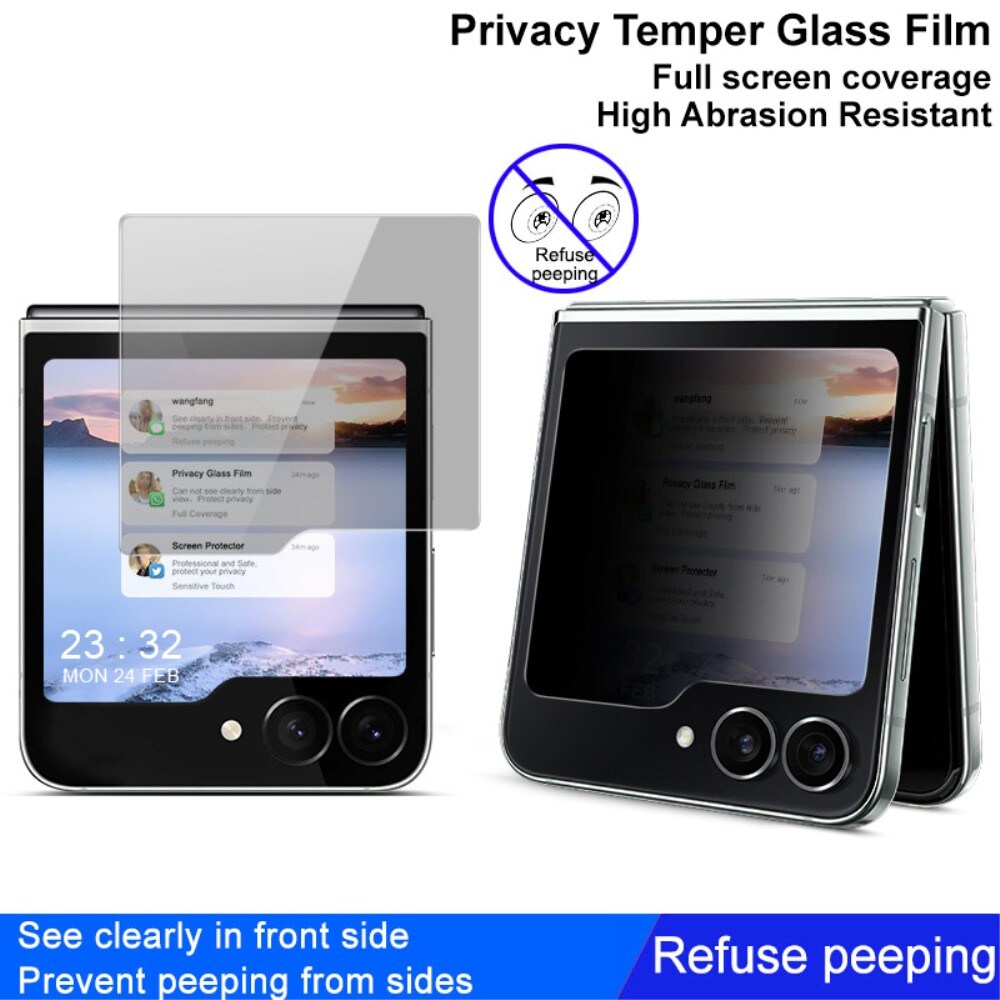 Samsung Galaxy Z Flip 7 FE Anti-Spy ydre skærmbeskytter i glas