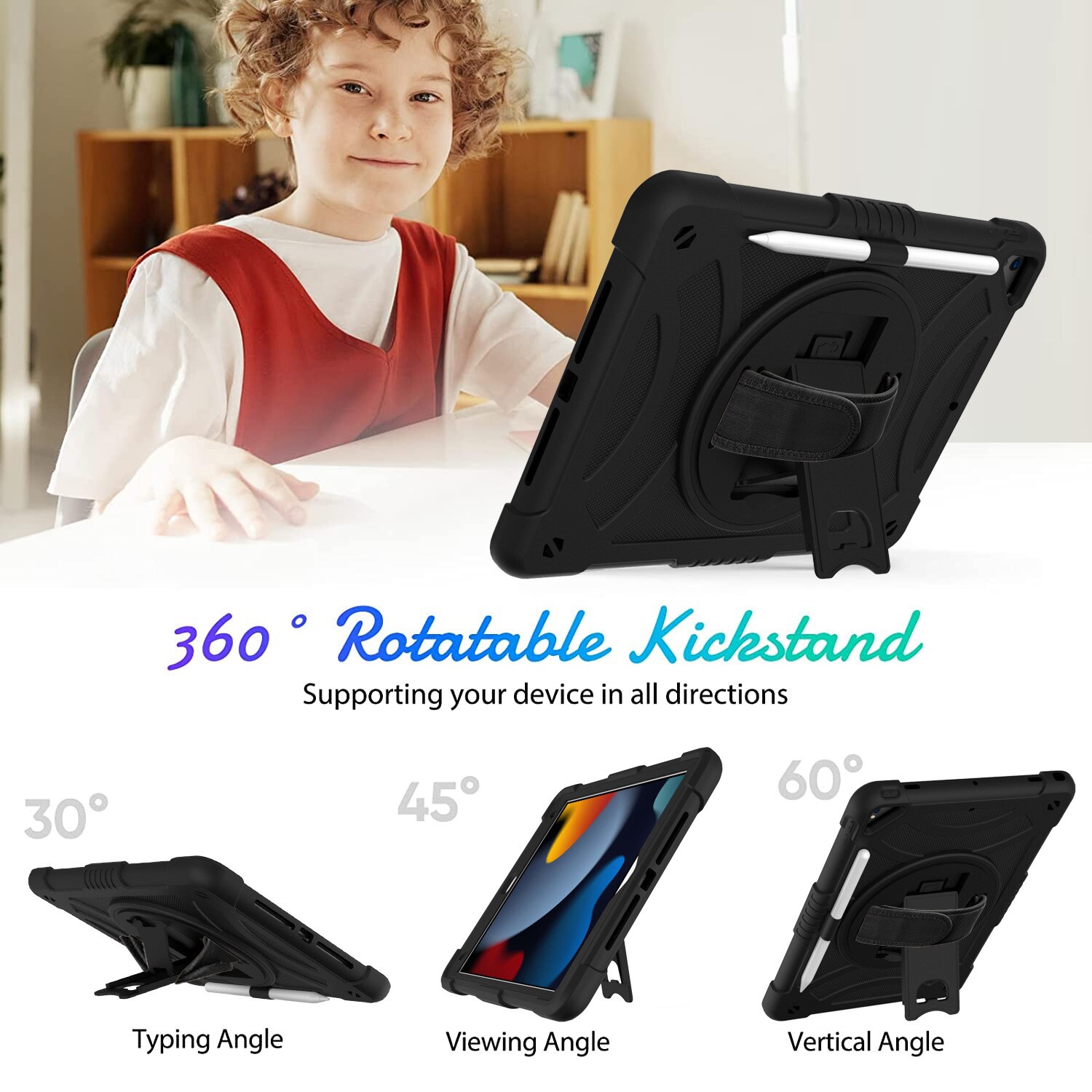 Apple iPad 10.2 9th Gen (2021) Robust hybridskal med skulderrem Sort