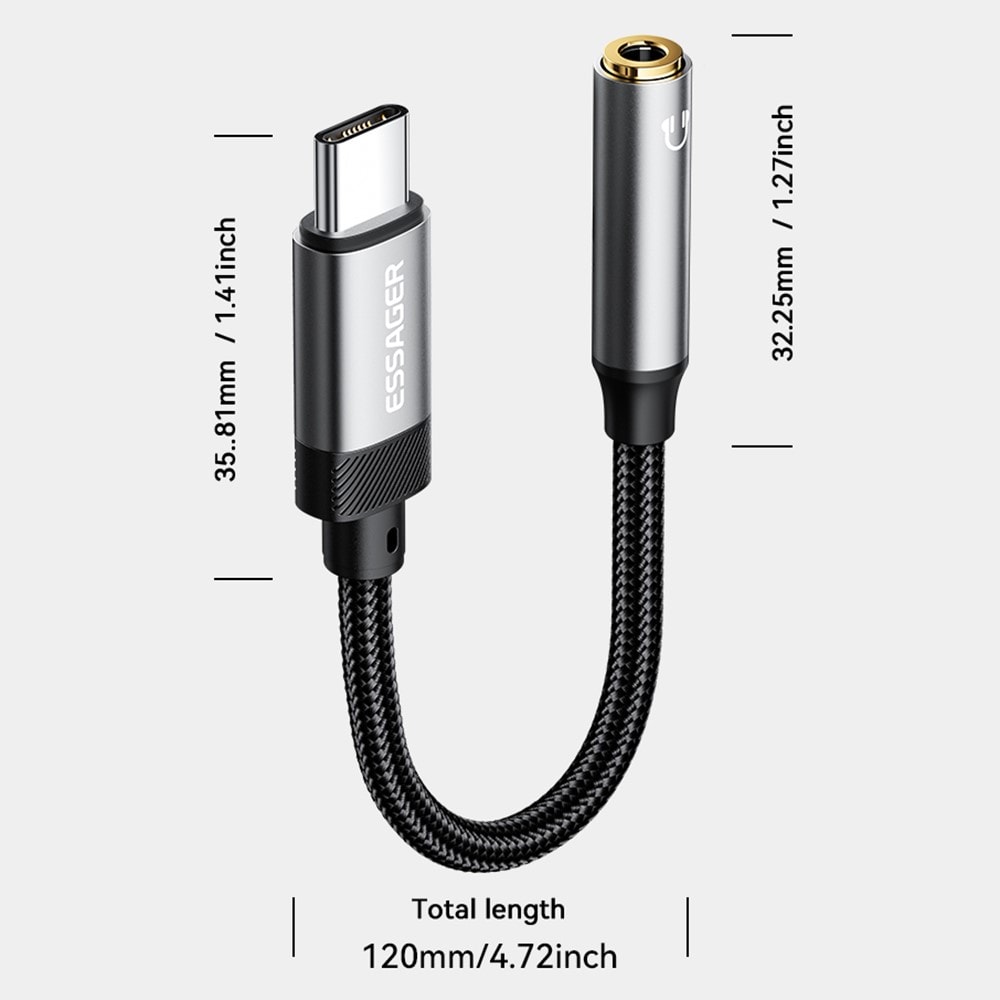Adapter DAC USB-C til 3.5 mm, Sort
