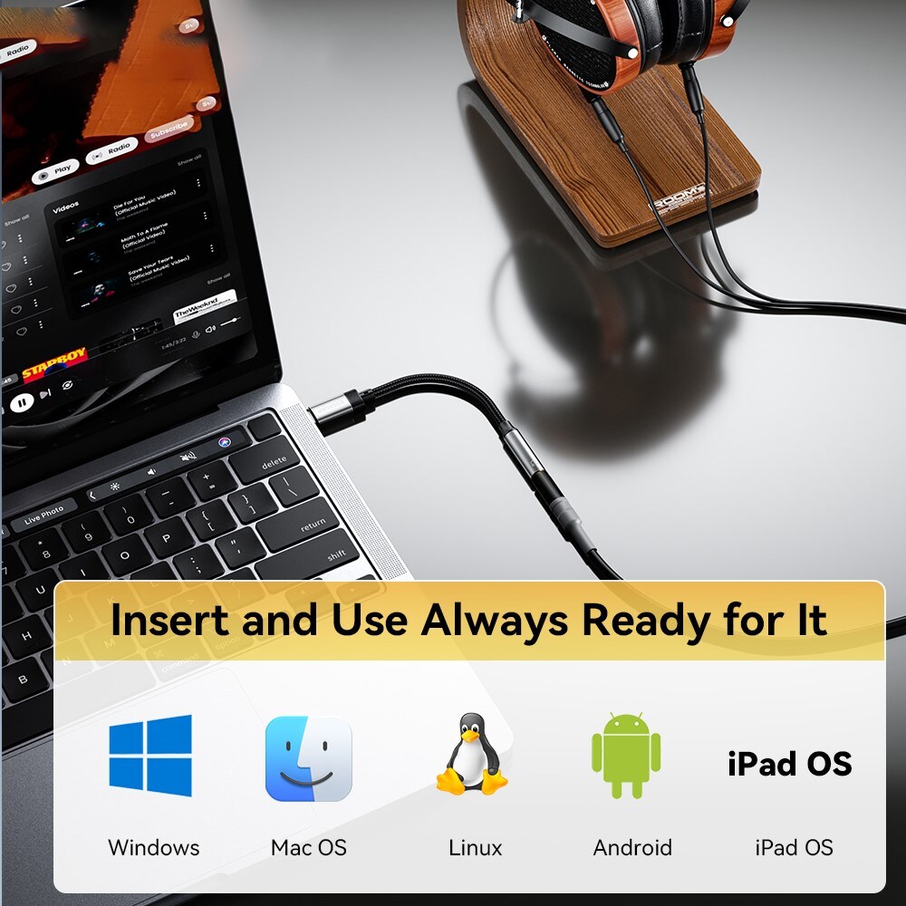 Adapter DAC USB-C til 3.5 mm, Sort