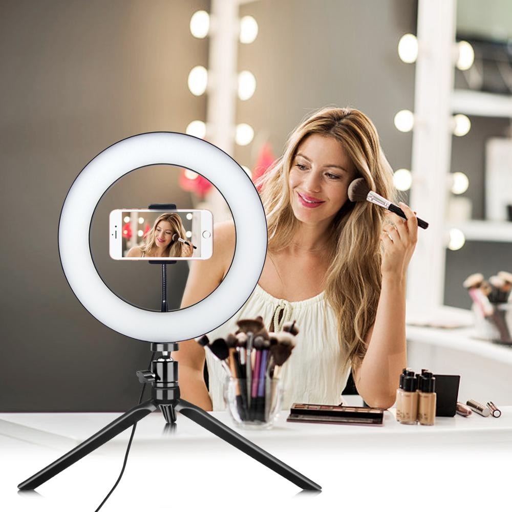LED-ringlys med stativ, Sort