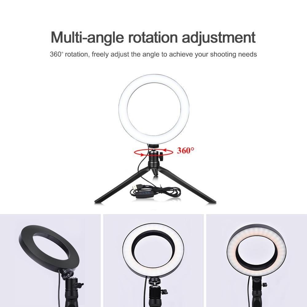 LED-ringlys med stativ, Sort