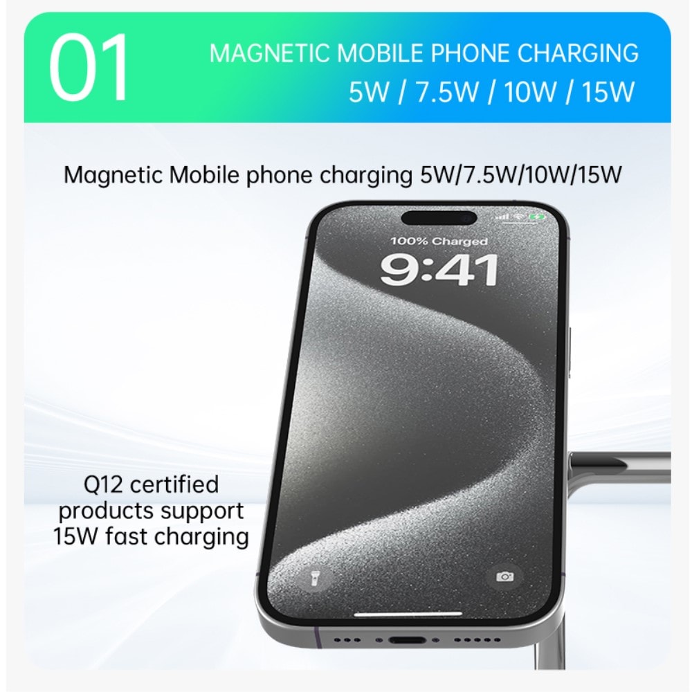 Qi2 Magnetisk trådløs opladningsstation 3-i-1, Hvid