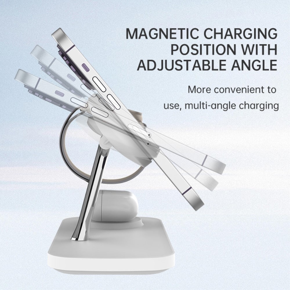 Qi2 Magnetisk trådløs opladningsstation 3-i-1, Hvid
