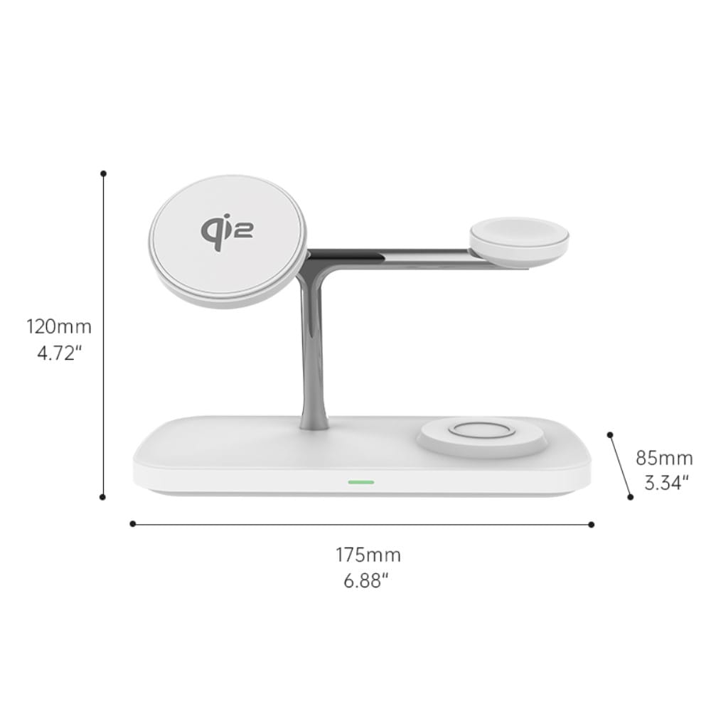 Qi2 Magnetisk trådløs opladningsstation 3-i-1, Hvid