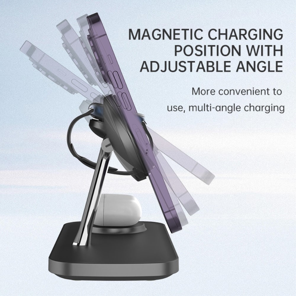 Apple iPhone 16 Qi2 magnetisk trådløs opladningsstation 3-i-1, Sort