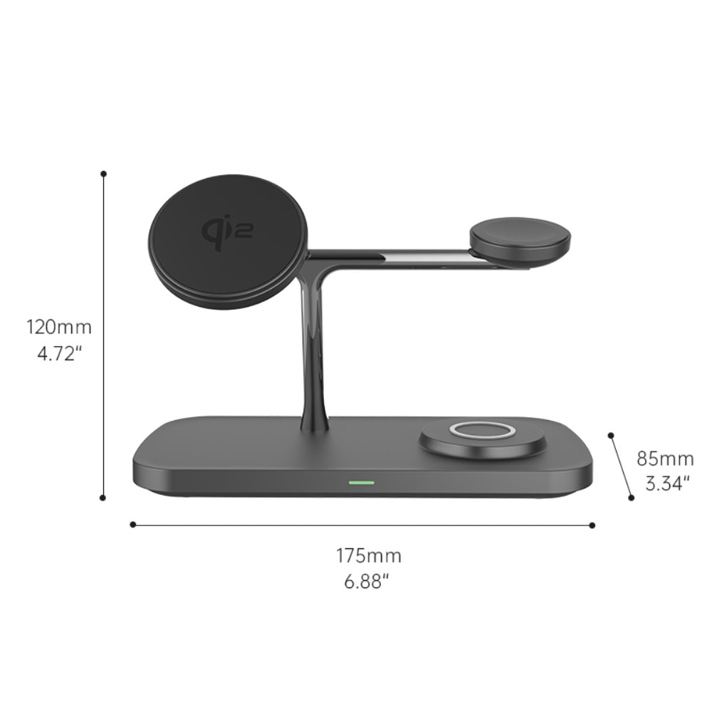 Apple iPhone 16 Qi2 magnetisk trådløs opladningsstation 3-i-1, Sort
