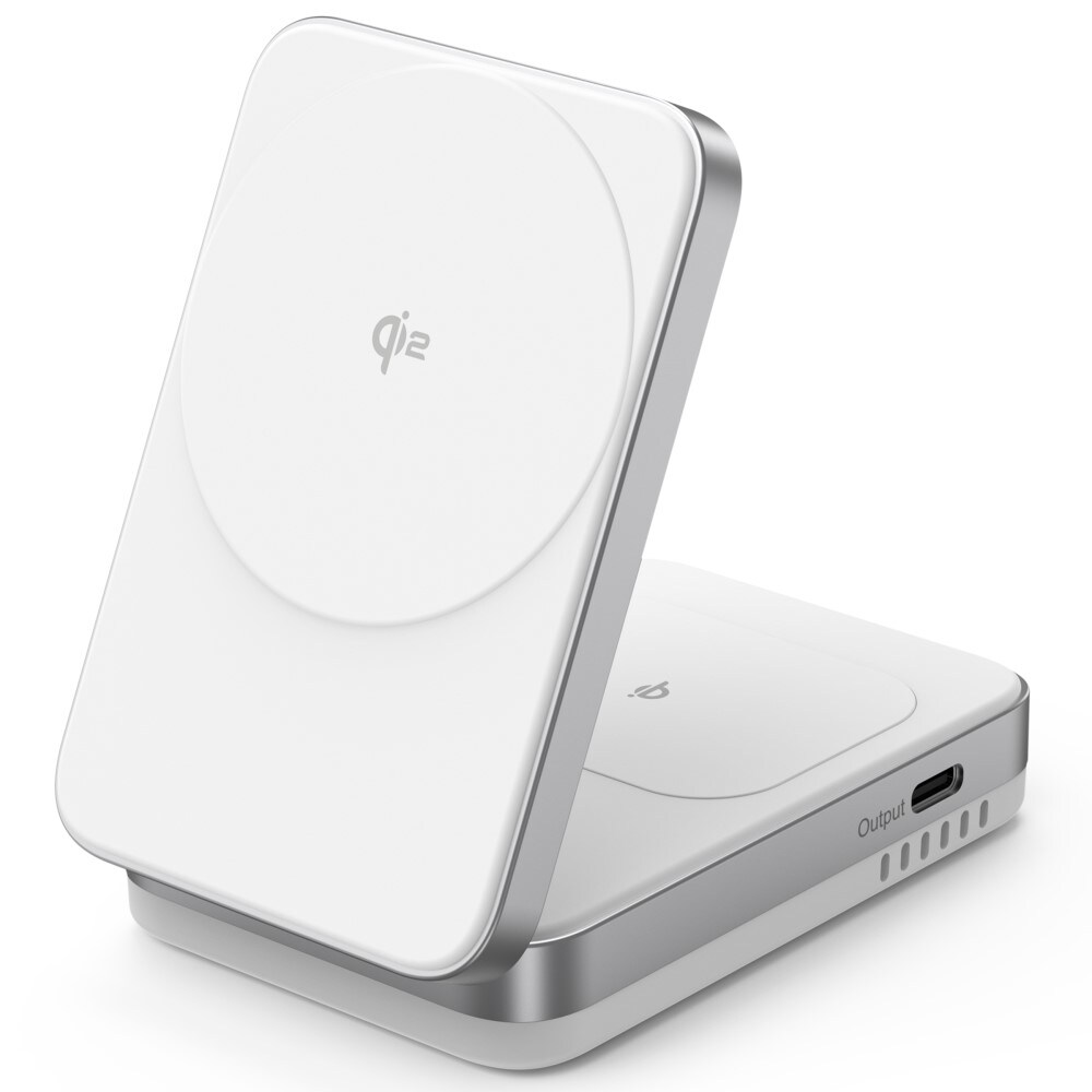 Compact Qi2 Magnetisk trådløs foldbar opladningsstander 2-i-1, Hvid