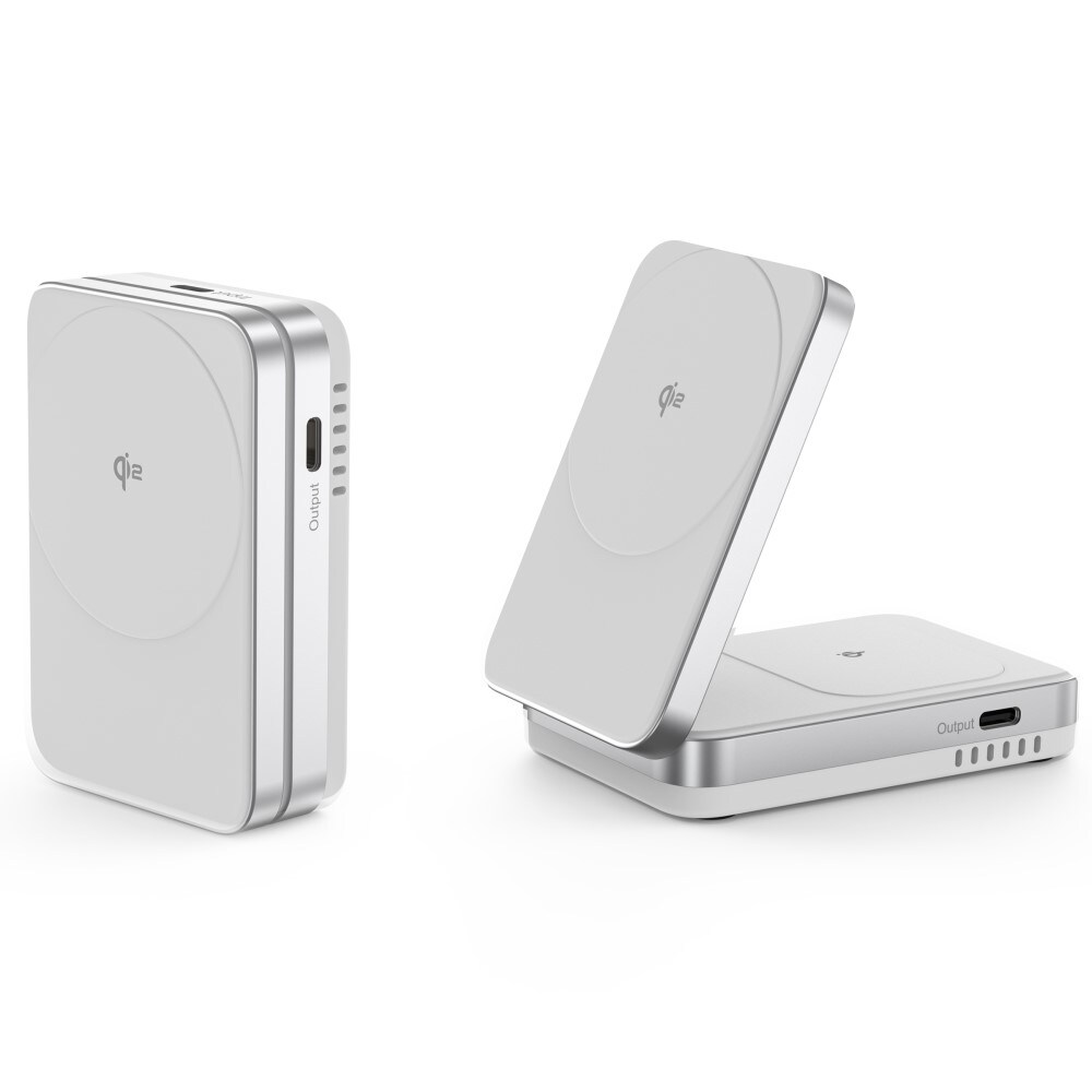 Compact Qi2 Magnetisk trådløs foldbar opladningsstander 2-i-1, Hvid