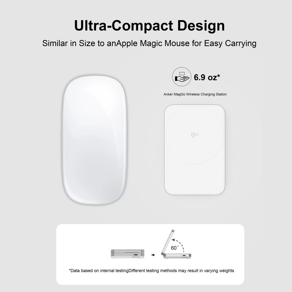 Compact Qi2 Magnetisk trådløs foldbar opladningsstander 2-i-1, Hvid