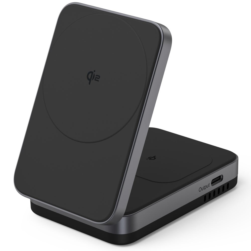 Compact Qi2 Magnetisk trådløs foldbar opladningsstander 2-i-1, Sort