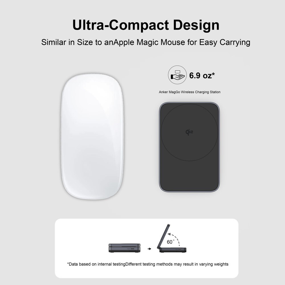 Compact Qi2 Magnetisk trådløs foldbar opladningsstander 2-i-1, Sort