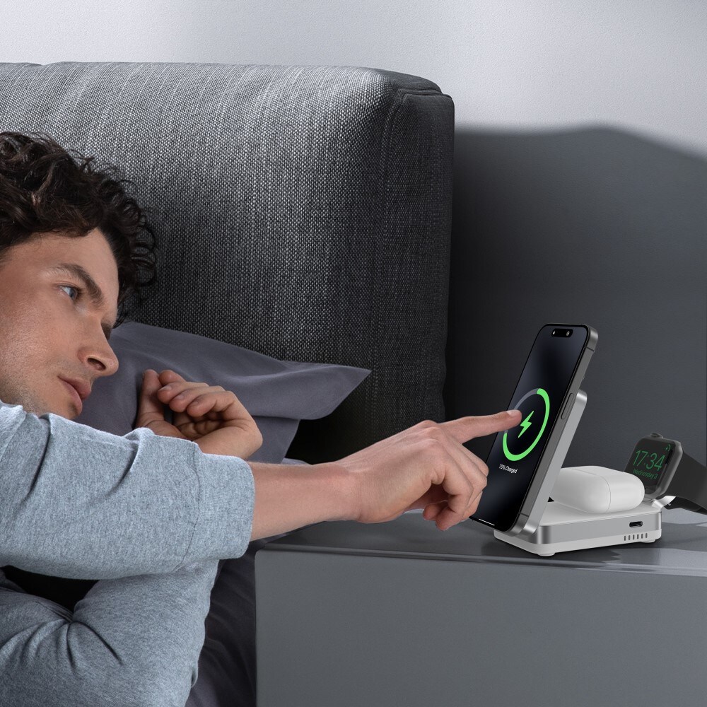 Compact Qi2 Magnetisk trådløs foldbar opladningsstander 3-i-1, Hvid