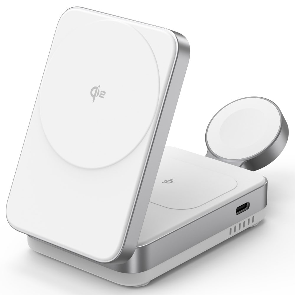 Compact Qi2 Magnetisk trådløs foldbar opladningsstander 3-i-1, Hvid