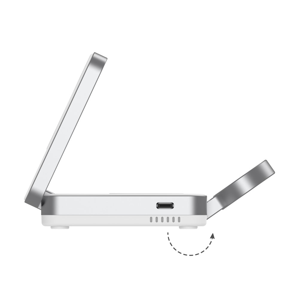 Compact Qi2 Magnetisk trådløs foldbar opladningsstander 3-i-1, Hvid