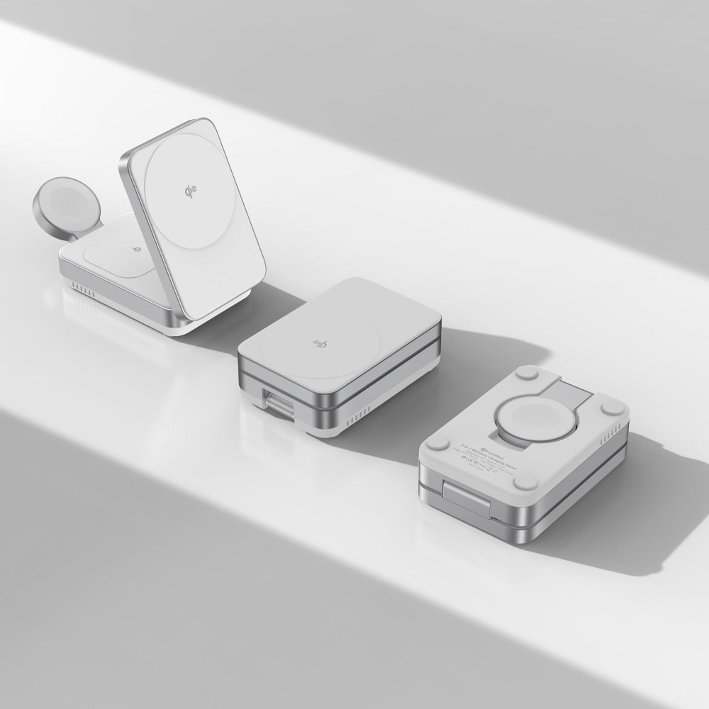 Compact Qi2 Magnetisk trådløs foldbar opladningsstander 3-i-1, Hvid