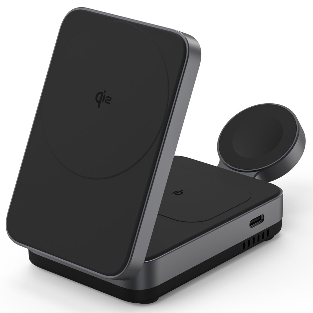 Compact Qi2 Magnetisk trådløs foldbar opladningsstander 3-i-1, Sort