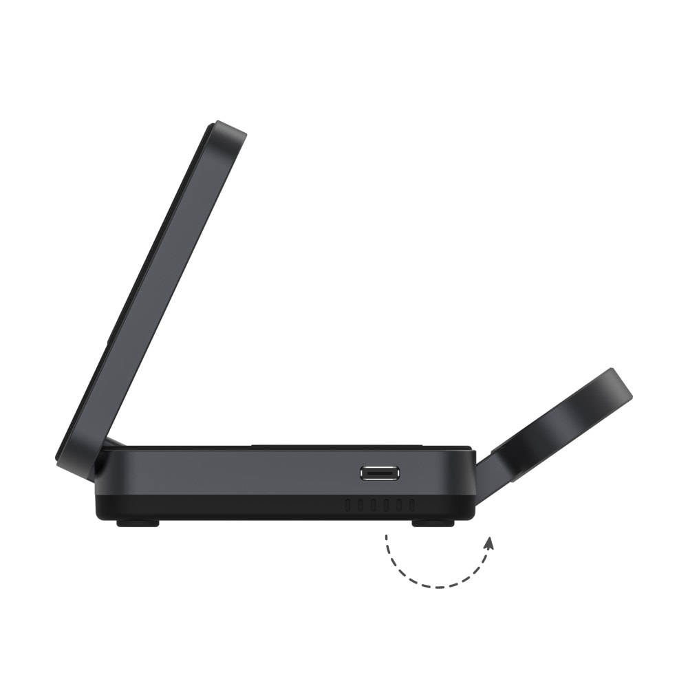 Compact Qi2 Magnetisk trådløs foldbar opladningsstander 3-i-1, Sort