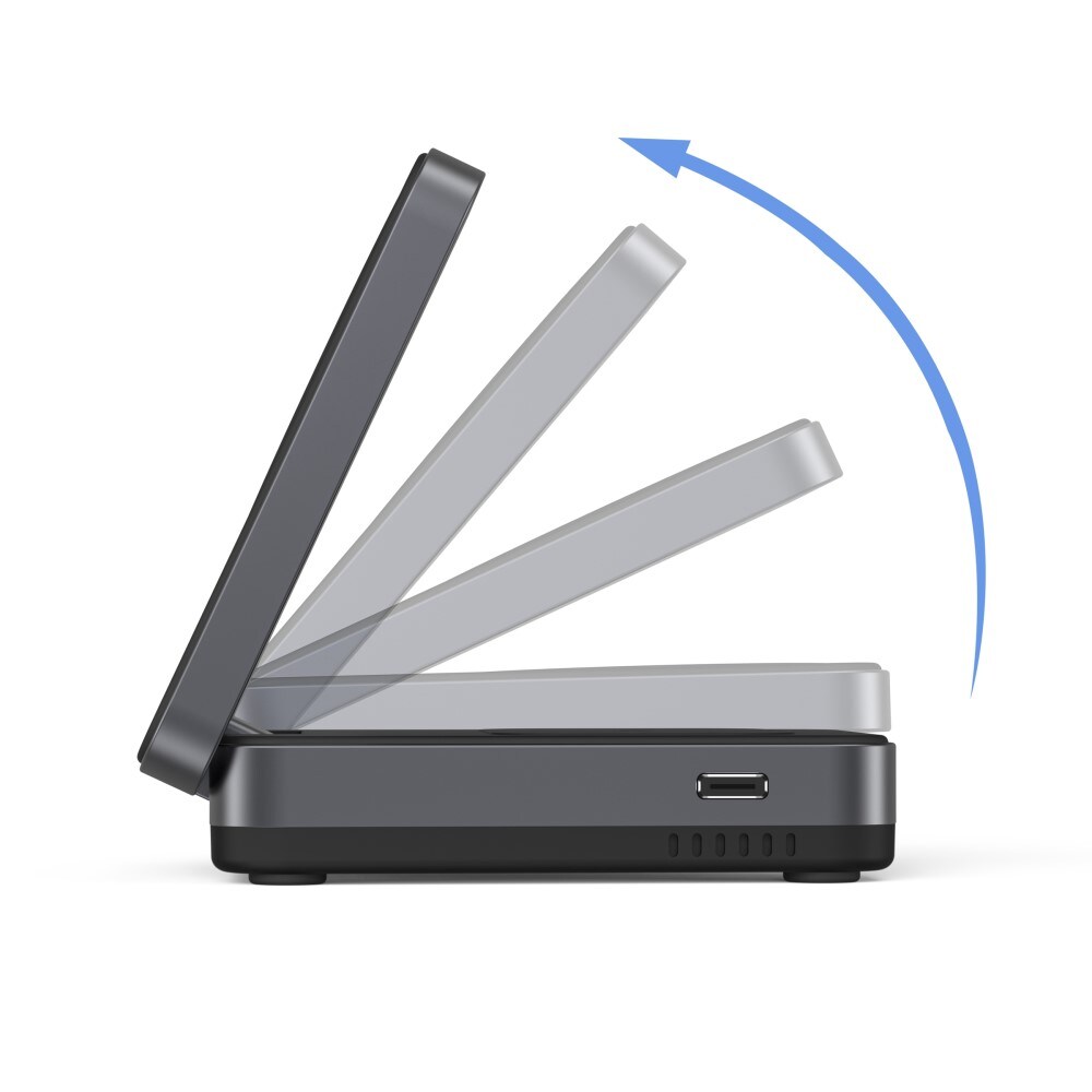 Compact Qi2 Magnetisk trådløs foldbar opladningsstander 3-i-1, Sort