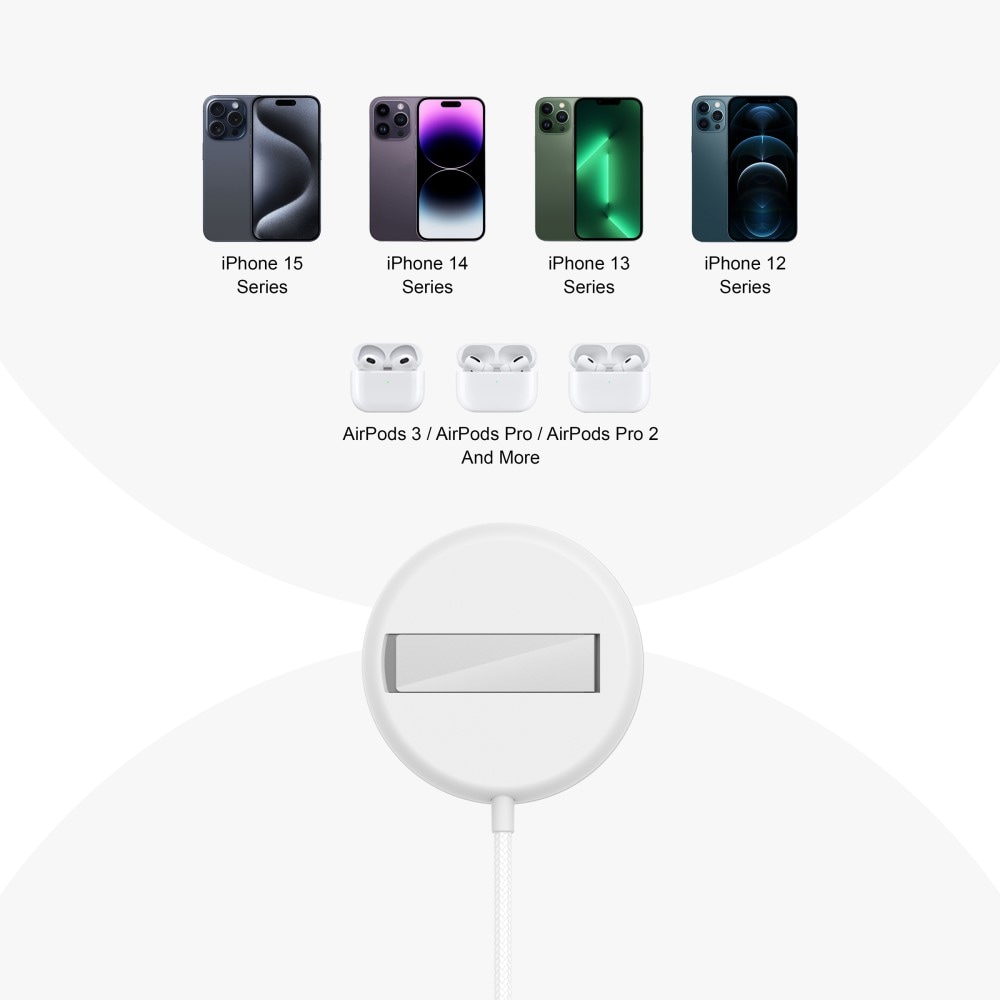 Trådløs oplader Qi2 15W MagSafe med indbygget stander, Hvid