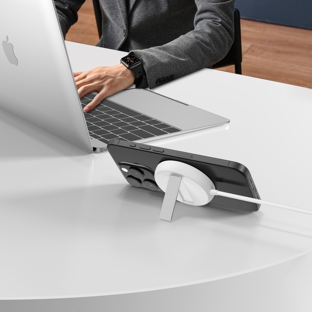 Trådløs oplader Qi2 15W MagSafe med indbygget stander, Hvid