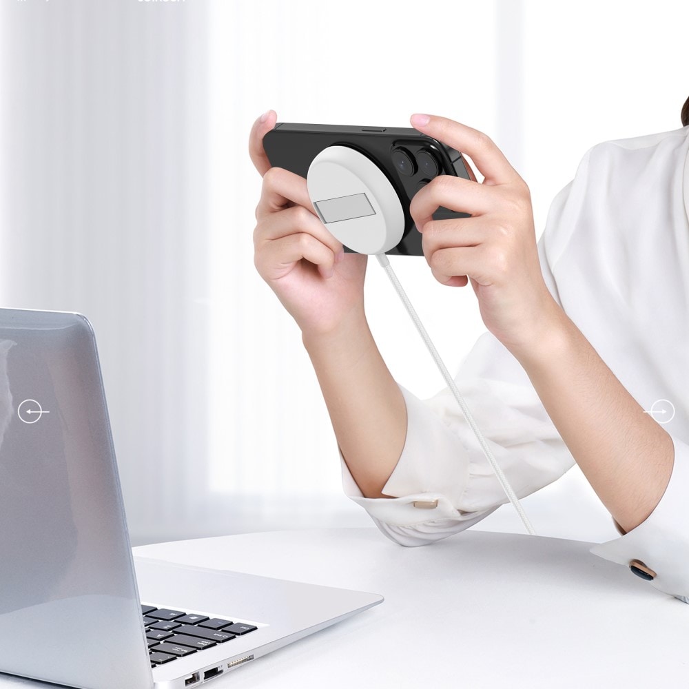 Trådløs oplader Qi2 15W MagSafe med indbygget stander, Hvid