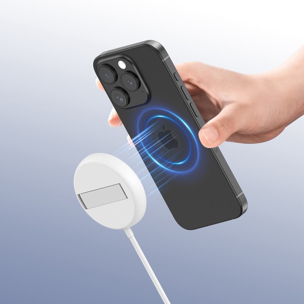Trådløs oplader Qi2 15W MagSafe med indbygget stander, Hvid