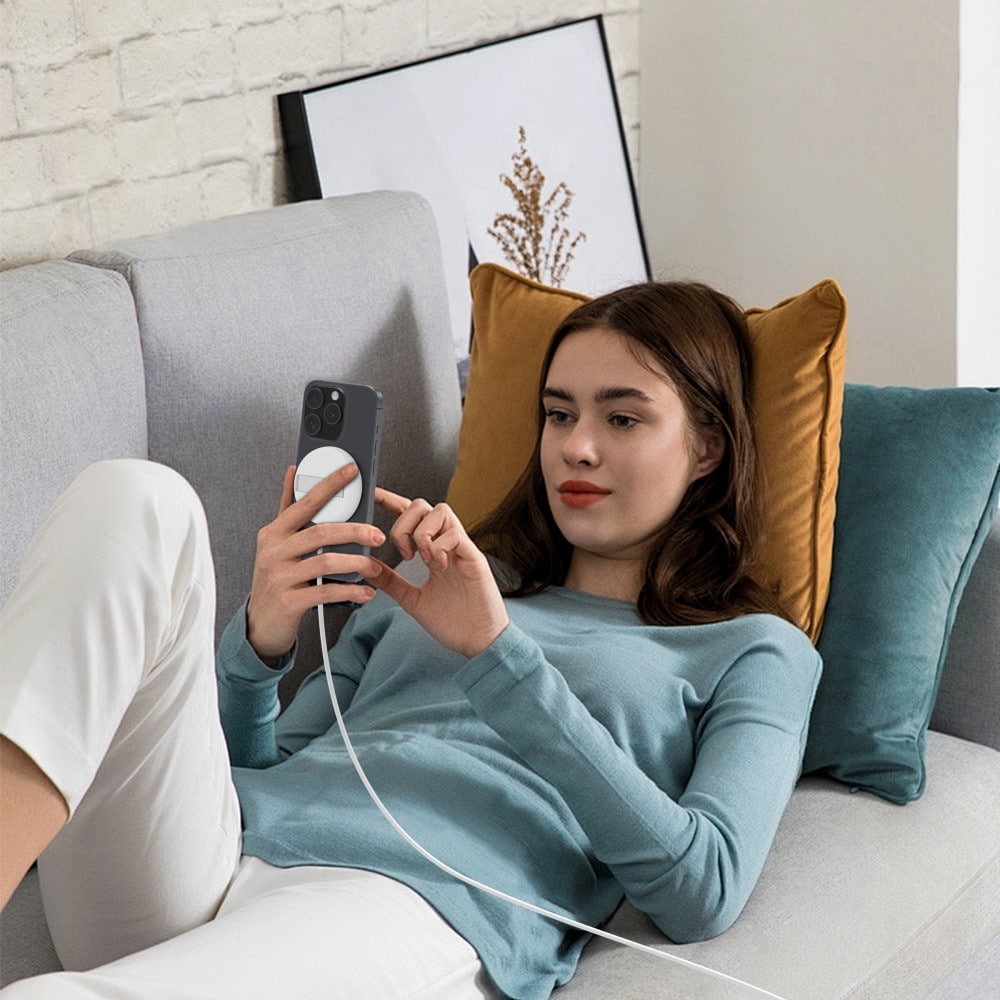 Trådløs oplader Qi2 15W MagSafe med indbygget stander, Hvid