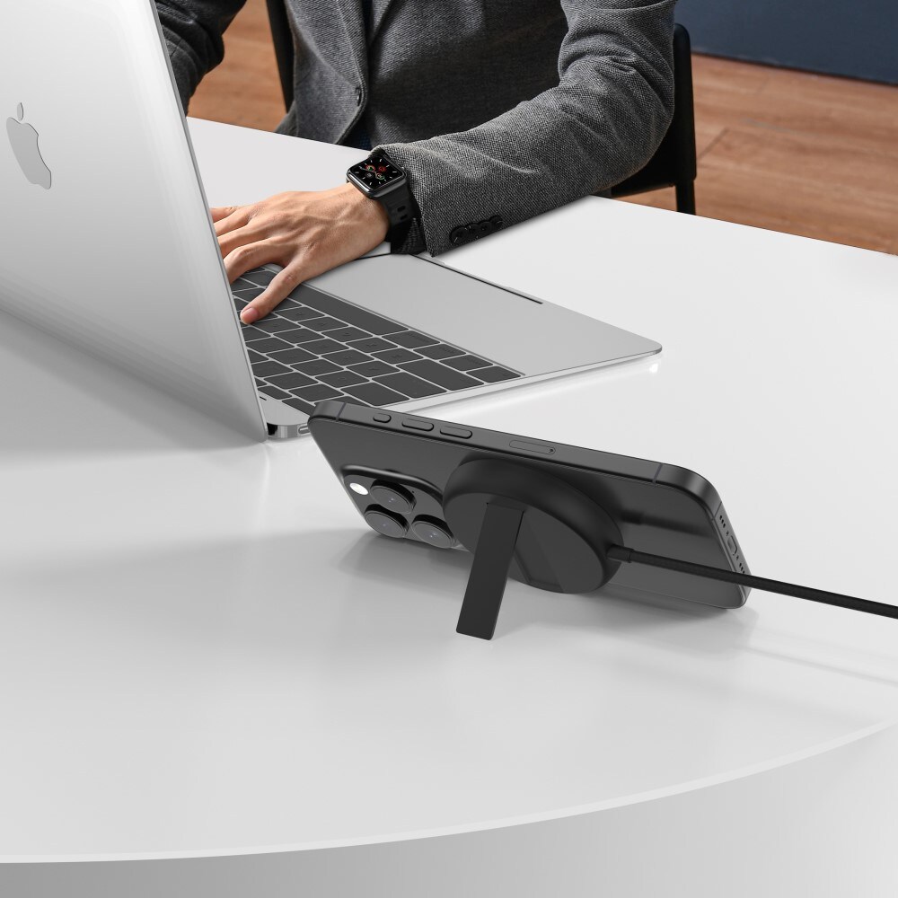 Trådløs oplader Qi2 15W MagSafe med indbygget stander, Sort