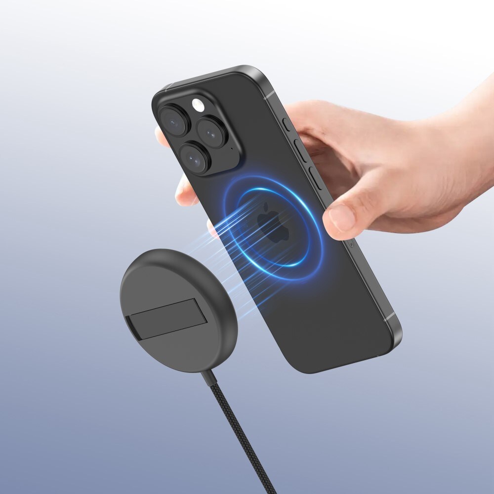 Trådløs oplader Qi2 15W MagSafe med indbygget stander, Sort