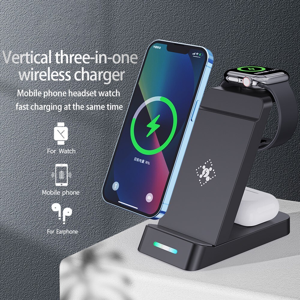 Trådløs 3-i-1 Apple oplader, Sort